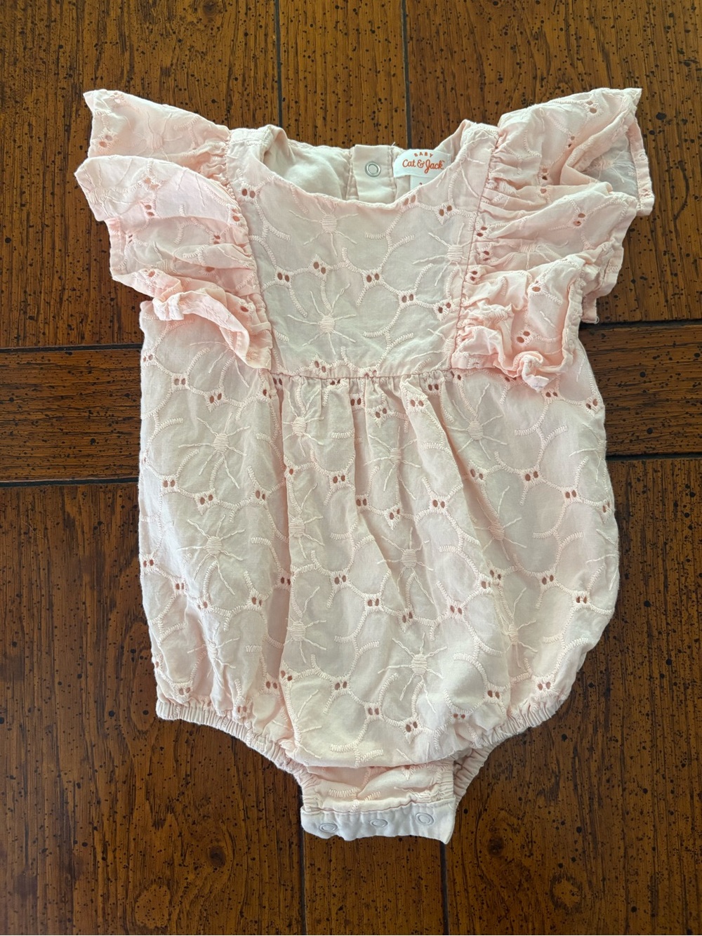 Cat & Jack Pink Eyelet Ruffle Baby One-Piece, 3-6 month
